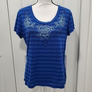Prarie Rose Striped Blue T-shirt, Size Large